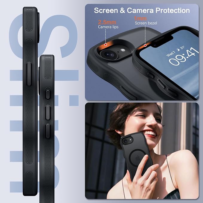 BENTOBEN Magnetic for iPhone 17e Case,Cute Wavy Frame [Compatible with MagSafe] Translucent Matte Anti-Slip TPU Bumper Women Girls Boys Men Thin Shockproof Drop Protective Cover for iPhone 17e,Black - Image 4