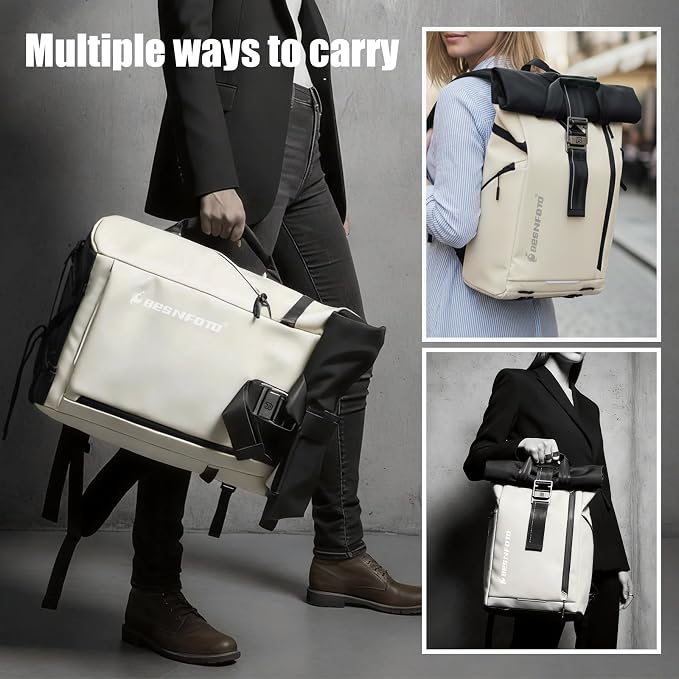 Camera Backpack, Waterproof Travel Camera Bag for Photographer Expandable Roll Top Photography Case for DSLR SLR Mirrorless Camera Fit up to 15.6 inch Laptop with Rain Cover - Image 5