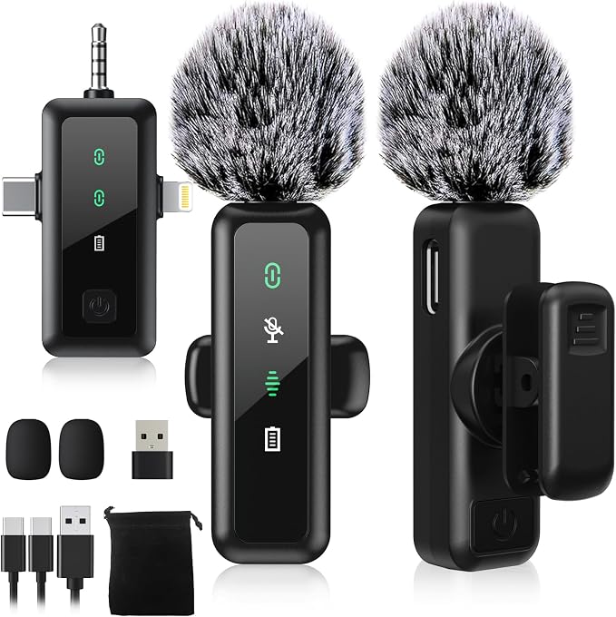 BILIWAL Wireless Lavalier Microphone 3IN1 Port for Most Devices | Noise Cancelling Lapel Recording Entry-level 2 Pack Mics by BILIWAL