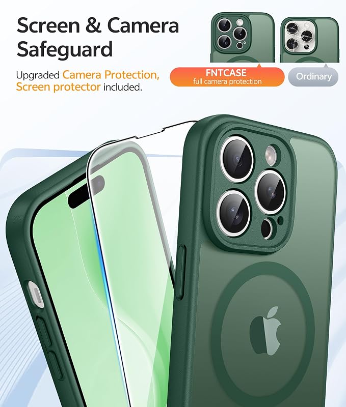 FNTCASE for iPhone 14 Pro Max Case, Fit for Magsafe, Glass Screen Protector | Full Camera Protection, Translucent Matte, 14FT Military Grade Drop Proof, Shockproof Protective Phone Cover, Green - Image 4