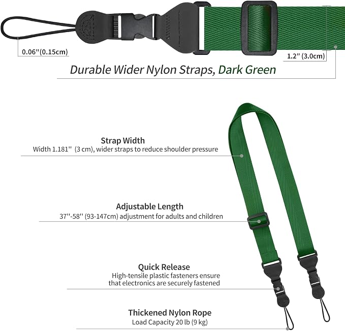 FIEIL Comfortable Shoulder Strap, Nylon Camera Strap, Adjustable Neck Strap for iPad, Cellphone Tablet, Camera, Laptop, Binocular, Luggage Bag (Dark Green Universal Lanyard) - Image 6
