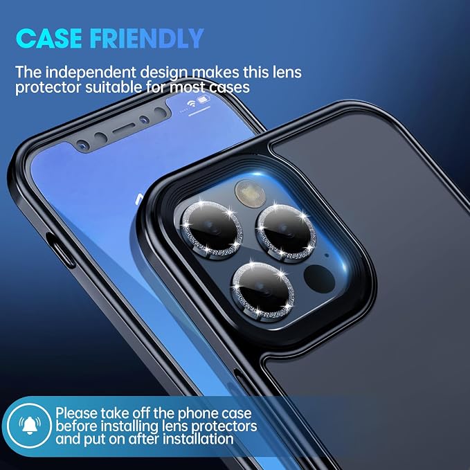 for iPhone 15 Pro/15 Pro Max Camera Lens Protector Glitter, Blue | Individual Metal, 9H Hardness, Scratch Resistant, Shockproof, Drop Protection, Case Friendly, Stylish Accessories - Image 5
