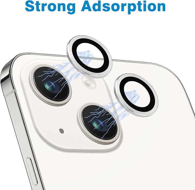 for iPhone 13 Mini/iPhone 13 Camera Lens Protector, Anti-Scratch 9H Tempered Glass Metal Camera Screen Protector Shockproof Cover Film Ring -2 Pcs Silver - Image 3