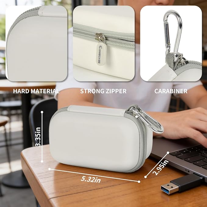 Comecase 12-Slot USB Flash Drive Case with Carabiner and SD Card Pocket | Hard Shell and Removable Foam Cushion Drives Against Drops for Work, School and Travel, White, Small, Case Only - Image 3