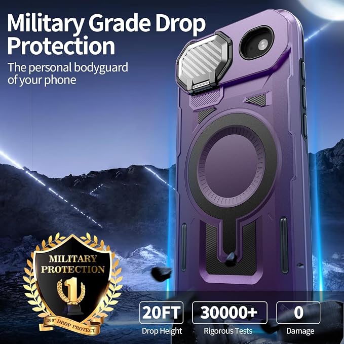 Camera Stand Case for iPhone 17 Air, [Compatible with MagSafe] [Lens Cover] 2025 Version Military Grade Protective Soft Case for iPhone 17 Air 6.5 inch Men Women, Purple - Image 4