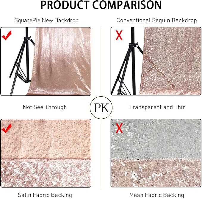 SquarePie 8FT x 10FT Rose Gold Sequin Backdrop, High Density Non-Transparent Glitter Curtain for Photography, Birthday, Wedding Party Decorations, Thick Solid Background with 4" Rod Pocket, 1 Panel - Image 7