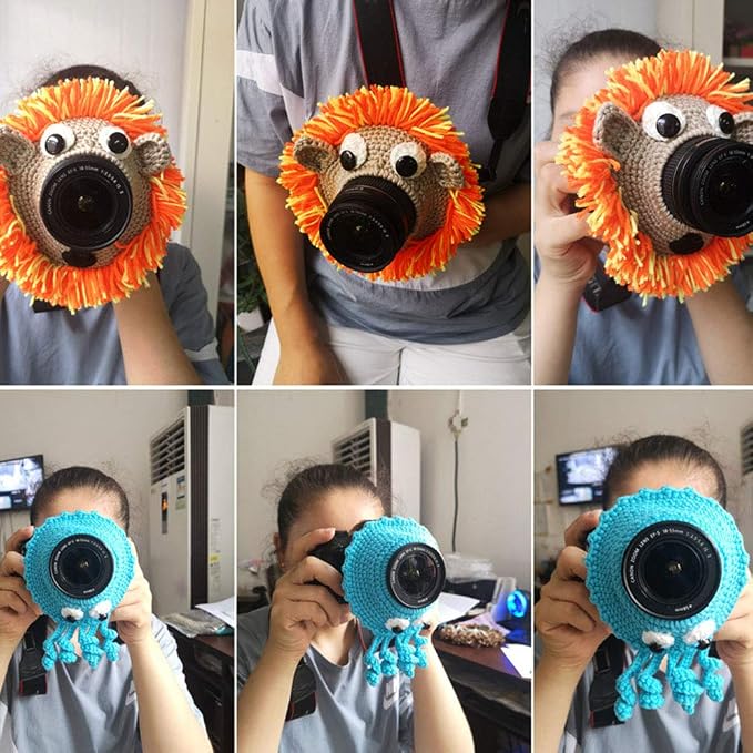 Shutter Hugger,Camera Lens Stand Camera Buddies Shutter Hugger Photography Props, Handmade Pet Knitted Lens Accessories Pet for Portable Video Devices(Color:Blue) - Image 6