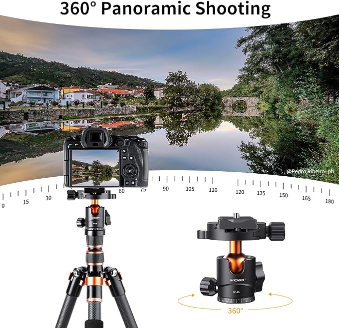 K&F Concept 25mm Metal Tripod Ball Head 360 Degree Rotating Panoramic with 1/4 inch Quick Release Plate Bubble Level for Tripod Monopod Slider Camera Camcorder up to 18 pounds/8 kilograms BH-25 | 360 Degree Rotating Panoramic, 1/4 inch Quick Release Pl... - Image 9