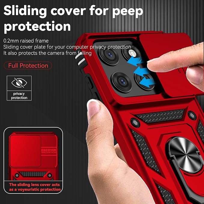 SunStory Compatible with Motorola Moto Edge 2026 Case with HD Screen Protector & Slide Camera Cover & Rotated Ring Kickstand, [Military-Grade] Phone Case for Moto Edge 2026,Red - Image 3