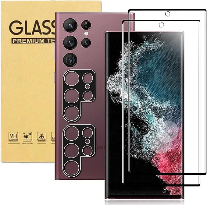 [2+2 Pack Galaxy S22 Ultra Screen Protector, 9H Tempered Glass Scratch Resistant, Ultrasonic Fingerprint Support, For Samsung Galaxy S22 Ultra 5G 6.8 Inch Glass Screen Protector by XDesign