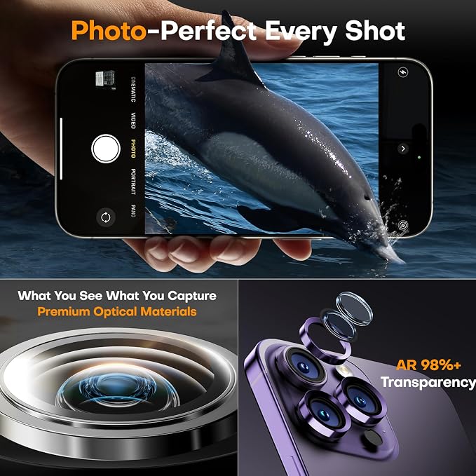 Camera Lens Protector for iPhone 14 Pro Max/14 Pro- Deep Purple | 9H Tempered Glass, Metal Individual Camera Cover, Accessories, Anti-drop, Case Friendly, HD Clear, Anti-Scratch - Image 5