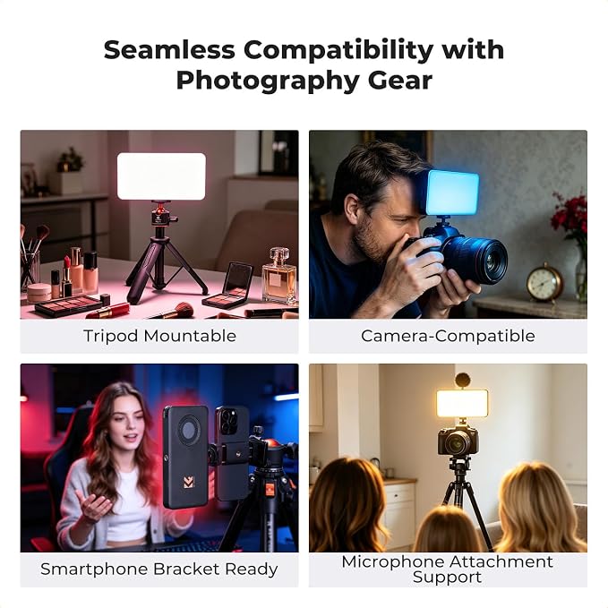 K&F CONCEPT 12W RGB Camera Video Light, 5000mAh CRI95+ 2700-7500K | Rechargeable LED DSLR Lighting 13 Effects with OLED Screen, Cold Shoe, 1/4'' Screw Mount for Content Creator Photography S12R - Image 7