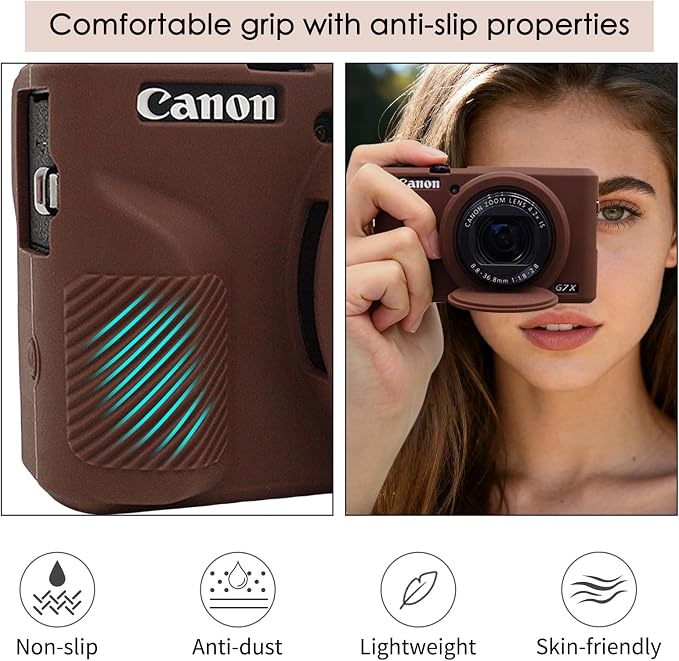 VOVMOEYA Camera Case for Canon Powershot G7 X Mark III with 2PCS Screen Protector,Full Pritection Soft G7X III Silicone Case Detachable Lens Cover Protective Cover for Canon G7XIII G7X3-Brown - Image 3