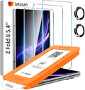 letosan 3 Pack for Samsung Galaxy Z Fold 8 Screen Protector Tempered Glass Wide + 1 Pack Camera Lens Protector, Military Grade Shatterproof, 9H+ Hardness, Auto Alignment Frame 5.4 Inch by letosan