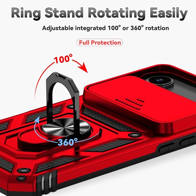 SunStory Phone Case for iPhone Air Case with HD Screen Protector & Slide Camera Cover & Rotated Ring Kickstand, [Military-Grade] Phone Case for iPhone 17 Air, Red - Image 4