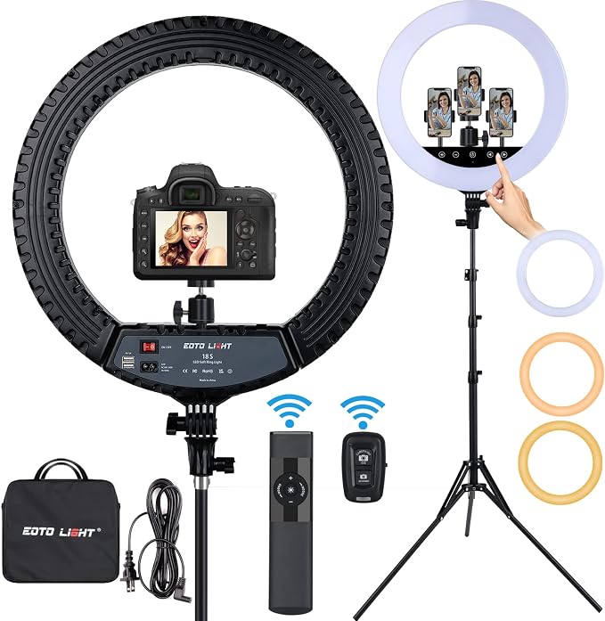 Upgraded 18 inch LED Ring Light with Tripod Stand, Selfie Ring Light with Touch Panel for Makeup Studio Portrait YouTube Vlog Video Shooting with Carrying Bag and Remote Controller, CRI>90 by EOTOLIGHT
