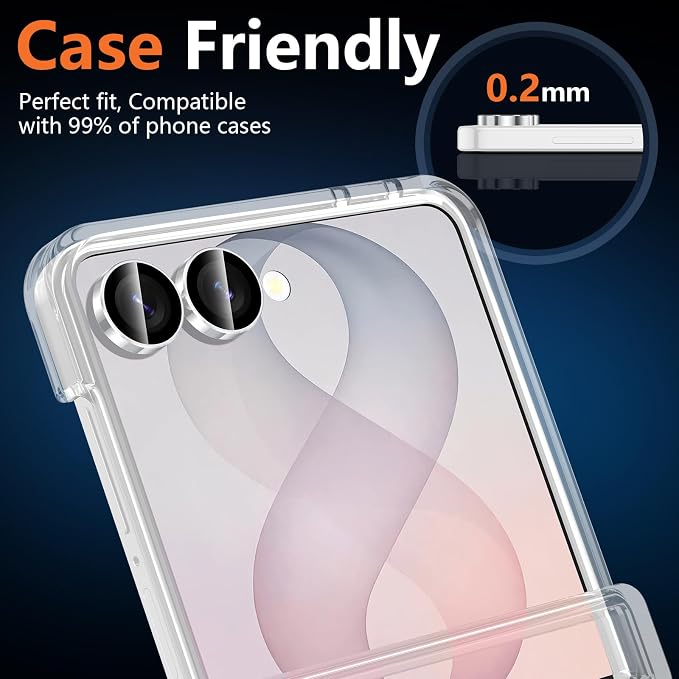 for Samsung Galaxy Z Flip 8 Camera Lens Protector, Individual Metal Ring Tempered Glass Lens Cover, [Strong Adsorption] Scratch Resistant Ultra-Thin HD Clear Lens Cover, 1 Set-Slivery Ring - Image 6