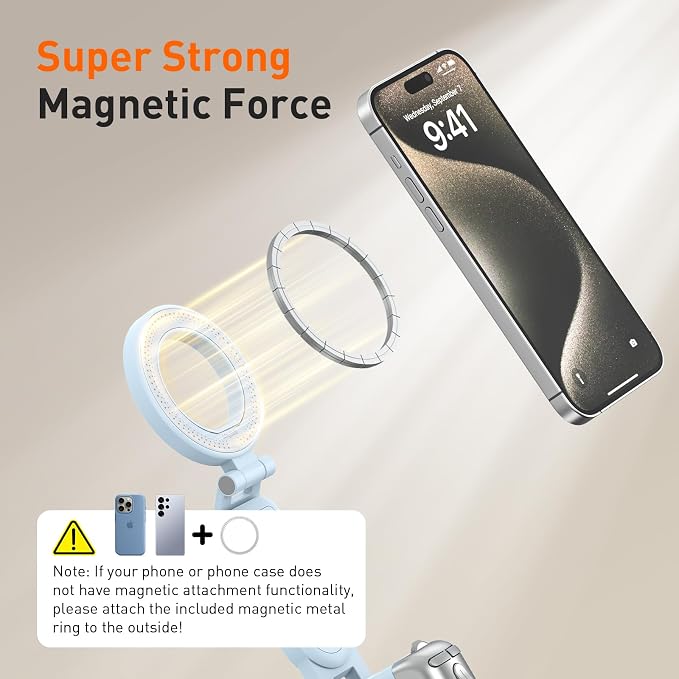 AMAZEAR Phone Camera Grip with Selfie Stick Tripod, Cellphone Accessories with Detachable Wireless Shutter Button for iPhone 16 17 Pro Max, Comfort Ergonomic Phone Handle Holder, Blue - Image 5