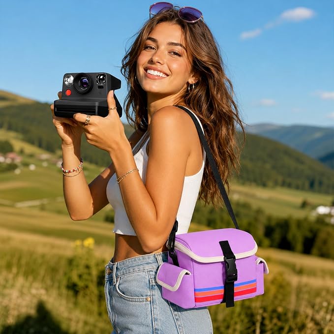 Camera Case Compatible with Polaroid Now, Now+ & OneStep+, Crossbody Bag | Custom-Fit Camera Case for Polaroid Now 2nd/3rd Gen, With A Shoulder Strap And Organized Accessory Storage - Purple - Image 6