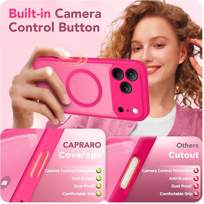 CAPRARO for iPhone 17 Pro Max Case, Compatible with MagSafe Hot Pink | Upgraded [Full Camera Protection] Protective Translucent Matte Women Girl Magnetic Phone Case Cover, Hot Pink - Image 5