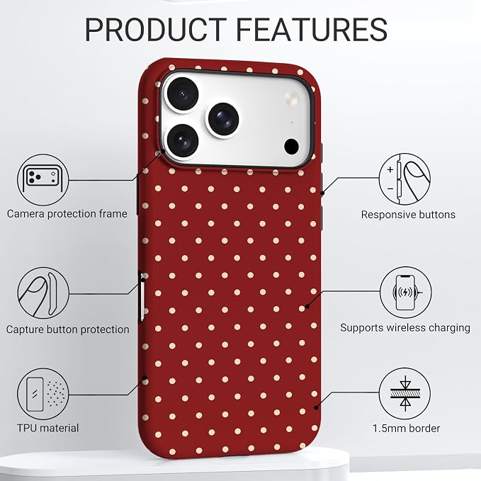 TPU Phone Case for iPhone 17 Pro Max, MagSafe Wireless Charging Compatible, Shockproof Slim Fit Protective Cover with Anti-Yellowing & Raised Camera Protection (Polka dot 6, iPhone 17 Pro Max(6.9")) - Image 4