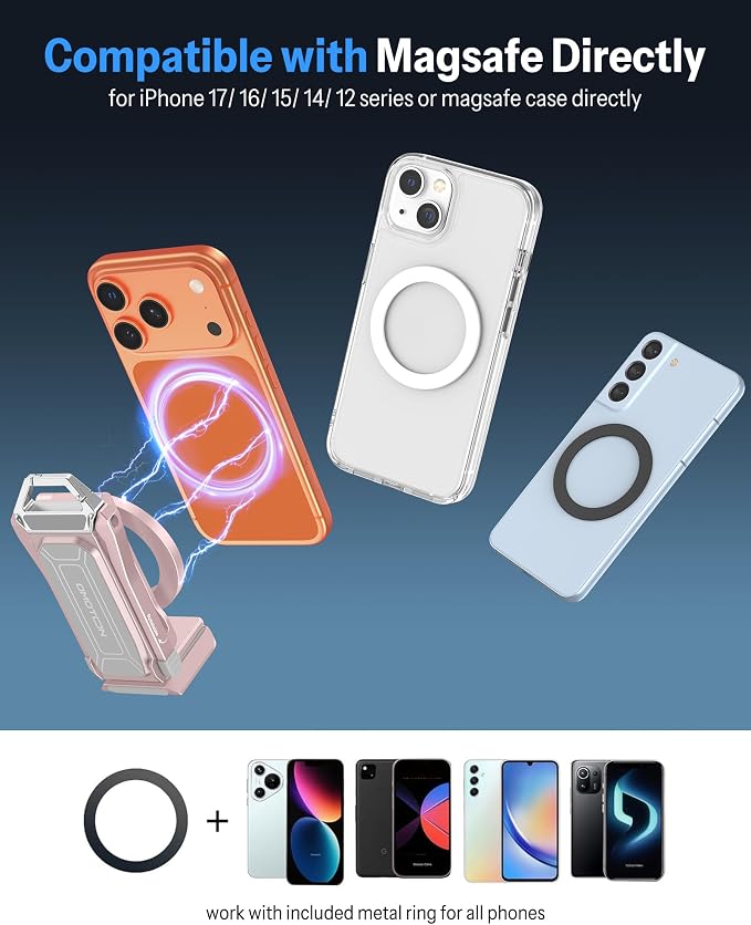 OMOTON TP02-Pro Magnetic Phone Holder for Vlogging, Content Creator Essentials with 1/4" Screw, Arca (7-Pink) | Arca-type Base with a 1/4" Screw Hole, Magnetic Ring with Rear Attachment Plate, for iPhone 12-17 Series, Gym Kitchen Travel - Image 9