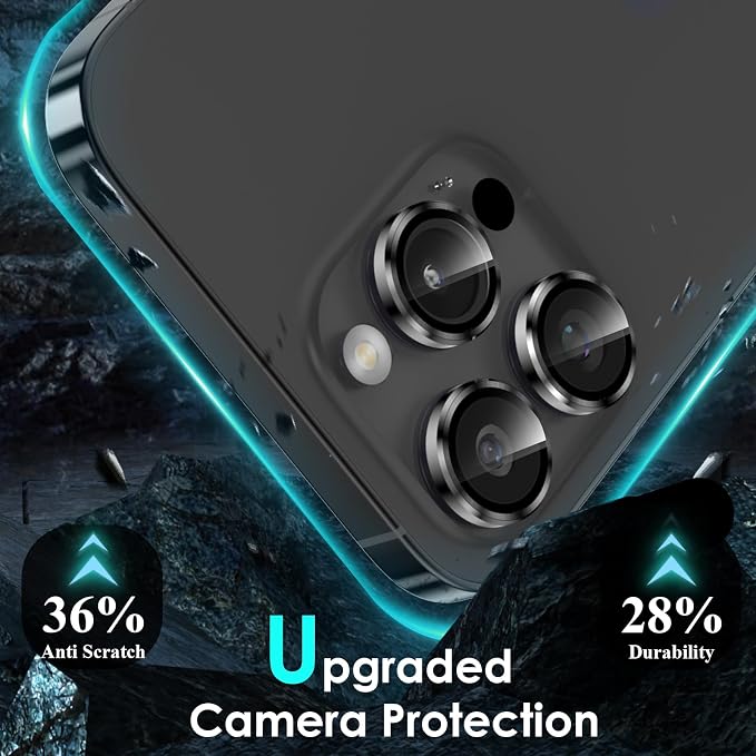 YWXTW Camera Lens Protector for iPhone 15 Pro/iPhone 15 Pro Max, [1 Step Installation Tray] Tempered Glass Screen Protector Metal Individual Camera Cover Accessories Case Friendly (Black Titanium) - Image 3