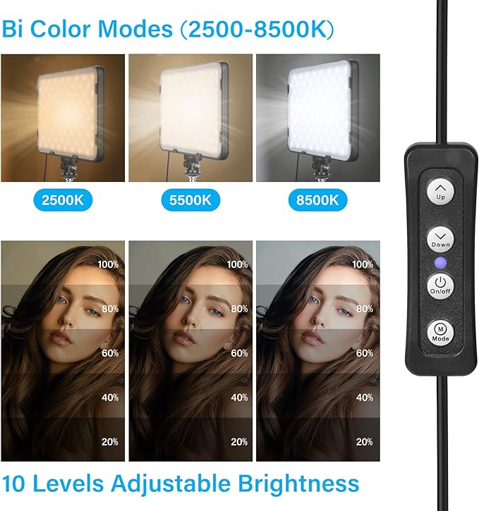 2 Pack LED Video Light with 63'' Tripod Stand, Obeamiu 2500-8500K Dimmable Photography Studio Lighting for Video Film Recording/Collection Portrait/Live Game Streaming/YouTube Podcast, USB Charger - Image 3