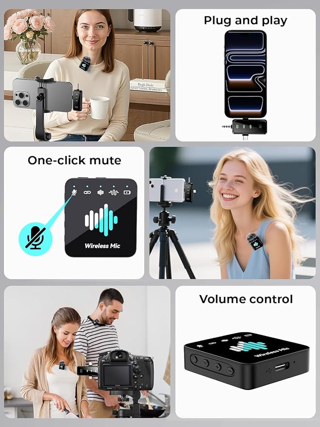 MENERESAS Wireless Microphone for iPhone: 40dB Noise Canceling Mini Mic with 20Hz-20kHz Audio, 328ft Range, 20H Battery, 3-in-1 Lavalier Microphone for Video Recording - Image 6