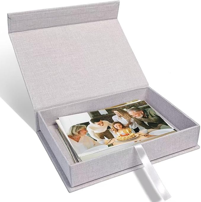 5x7" Archival Photo Storage Box with Lid – Stackable Memory Keepsake Organizer for Photos, Certificates, Jewelry & Scrapbooking Supplies, Photo Cases and Postcard Keeper Storage Container Box Grey by Sprsthai