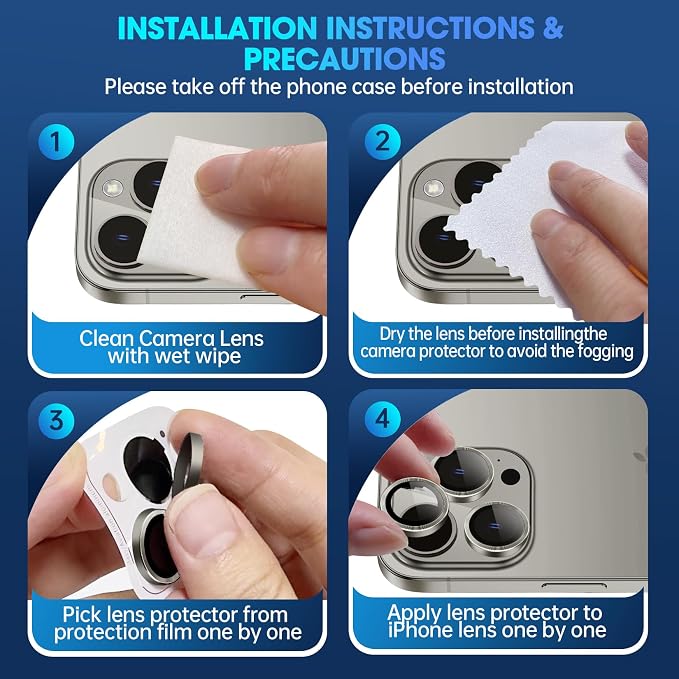 for iPhone 15 Pro/15 Pro Max Camera Lens Protector Cover, Gray | Individual Metal, 9H Hardness, Scratch Resistant, Shockproof, Drop Protection, Case Friendly, Stylish Accessories - Image 7