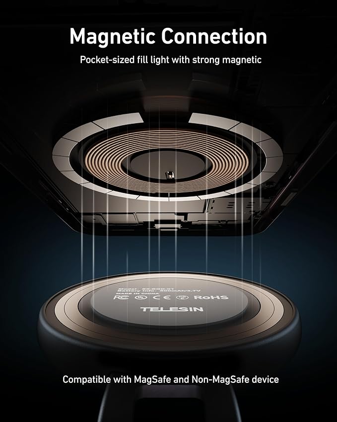 TELESIN C03 Strong Magnetic Phone Selfie Light for iPhone Magsafe | CRI97 360° LED Beauty Selfie Ring Fill Light with Mirror for Selfies/Photography/TikTok/Zoom Calls/Video Conference(Black) - Image 6