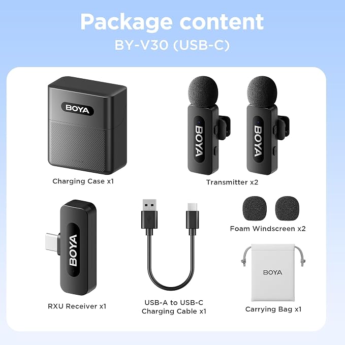 BOYA BY-V30 Wireless Lavalier Microphone,USB Type-C Mini Laple Mics for iPhone16,Android Smartphone,36H Battery,Noise Reduction,328FT Range Clip-on Condenser Mic for YouTube Interview TikTok - Image 7