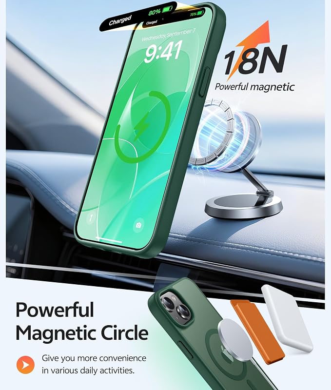 FNTCASE for iPhone 15/14 Plus Case, Fit for Magsafe, Screen Protector Green | Translucent Matte Magnetic Back, 14FT Military Grade Drop Protection, Shockproof Protective Phone Cover, Green - Image 3