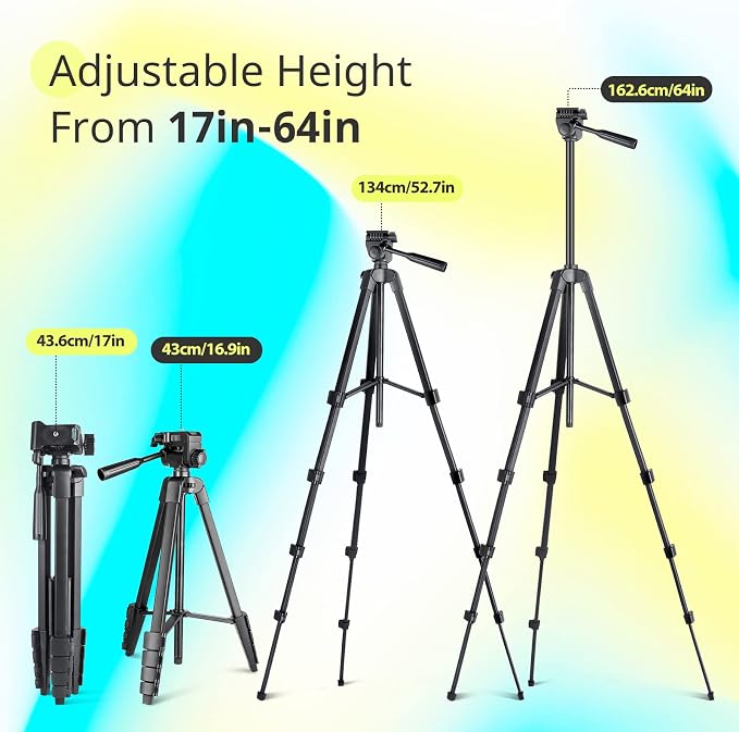 Sensyne 64" Camera Tripod Stand for iPhone & iPad, Phone Holder with Remote | 64-inch tripod stand, fits iPhone and iPad, wireless remote, stable phone holder for photos, video and live streaming - Image 4