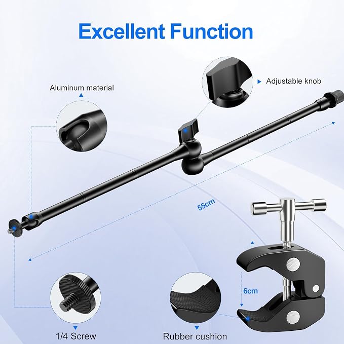 EMART 22" Magic Arm Camera Mount with Super Clamp,Camera Mounts & Clamps | Friction Adjustable Camera Mount with 1/4" Screw 1/4"&3/8" Thread Cold Shoe for Photography/Video/Webcam/Flash/Monitor/DJI - Image 2