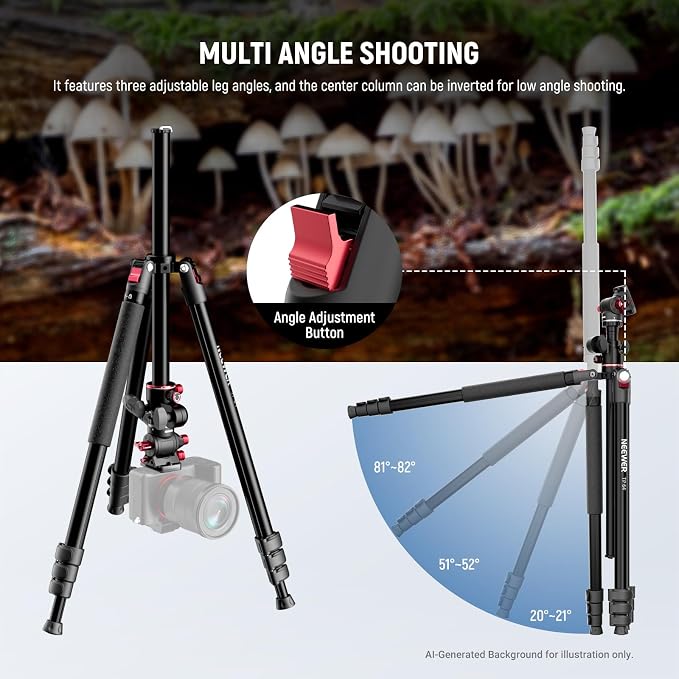 NEEWER Overhead Horizontal Camera Tripod Monopod with Fluid Head & Flexible Center Column, 90 Inch Tall Metal DSLR Video Travel Stand, Arca Type QR Plate & Inverted Legs, Max Load 13.2 lbs, TP64 - Image 6