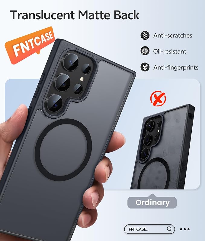 FNTCASE for Samsung Galaxy S23 Ultra Case, Fit for Magsafe, Black | Translucent Matte Magnetic Back, 14FT Military Grade Drop Protection, Shockproof Protective Phone Cover - Image 6