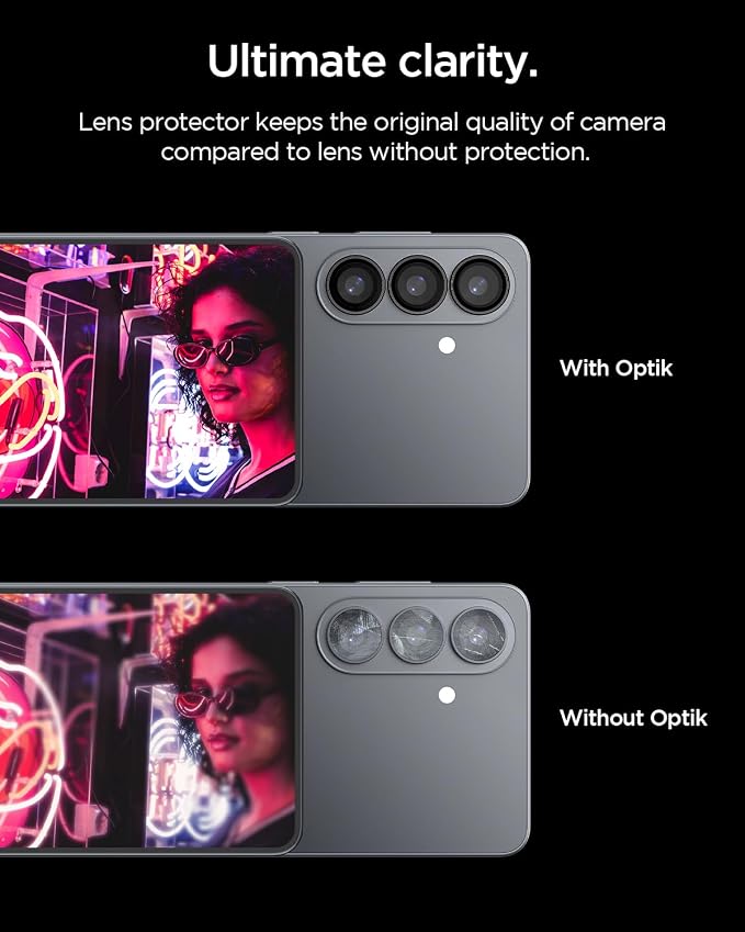 Spigen Camera Lens Protector for Galaxy S26 - Black [2 Pack] | GlasTR EZ Fit Optik Pro, 9H+ Tempered glass, Scratch resistant, Original photo quality, Auto-align tray, Case-friendly - Image 7