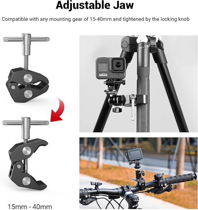 SMALLRIG Super Clamp Mount with Mini Ball Head Mount for Action Cameras | Hot Shoe Adapter with 1/4" screw for Monitors/Lights/Flash, for GoPro, for DJI, for Insta360 - Image 2