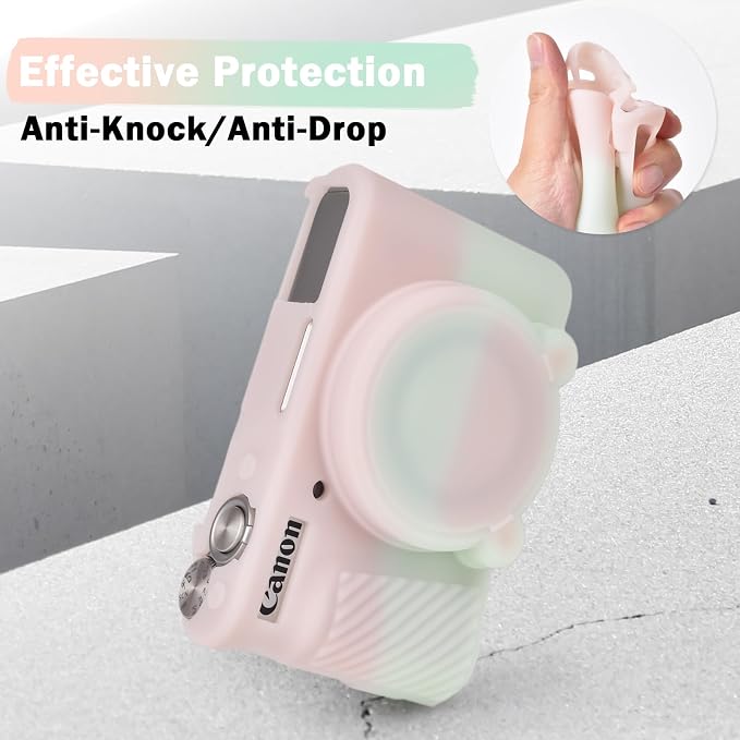 MUZIRI KINOKOO Case for Canon Powershot SX740/SX730 HS Digital Camera - Soft Protective Cover SX740 SX730 HS Camera Silicone Sleeve with Removable Lens Cover - Jelly Green and Pink - Image 4