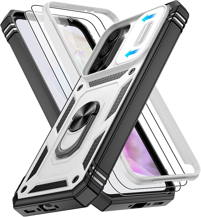 Gritup for Samsung A36 Phone Case: Samsung Galaxy A36 Case with Screen Protector*2 | Magnetic Stand & Slide Camera Cover, Shock Proof Military-Grade para A 36 Cover, White+Black by Gritup