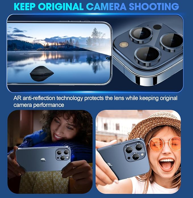 for iPhone 15 Pro/15 Pro Max Camera Lens Protector Cover, Blue | Individual Metal, 9H Hardness, Scratch Resistant, Shockproof, Drop Protection, Case Friendly, Stylish Accessories - Image 4