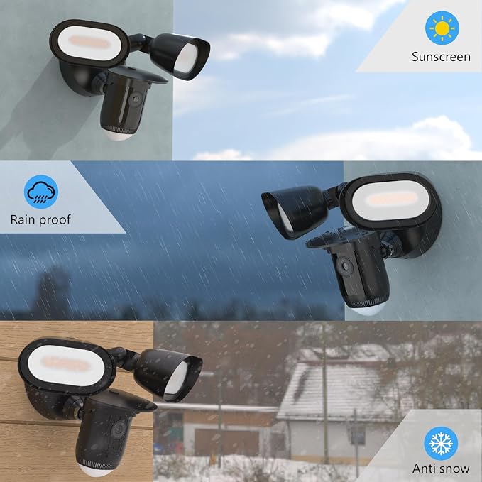 Sun Rain Shade Camera Cover Compatible with R-ing Floodlight Cam Wired Pro, for R-ing Floodlight Outdoor Weather-Resistant Rain Shield Accesorios (Black) - Image 4
