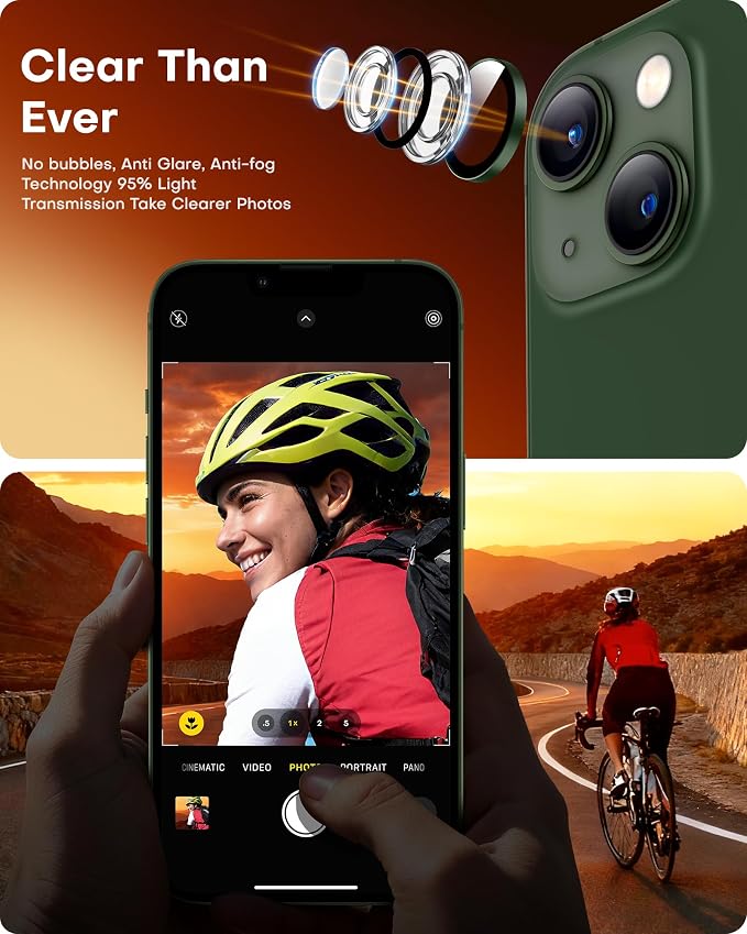 TOCOL Camera Lens Protector for iPhone 13 / iPhone 13 Mini Tempered Glass HD Individual Scratch Resistant Camera Cover Accessories Case Friendly 2 Pack（Alpine Green） - Image 5