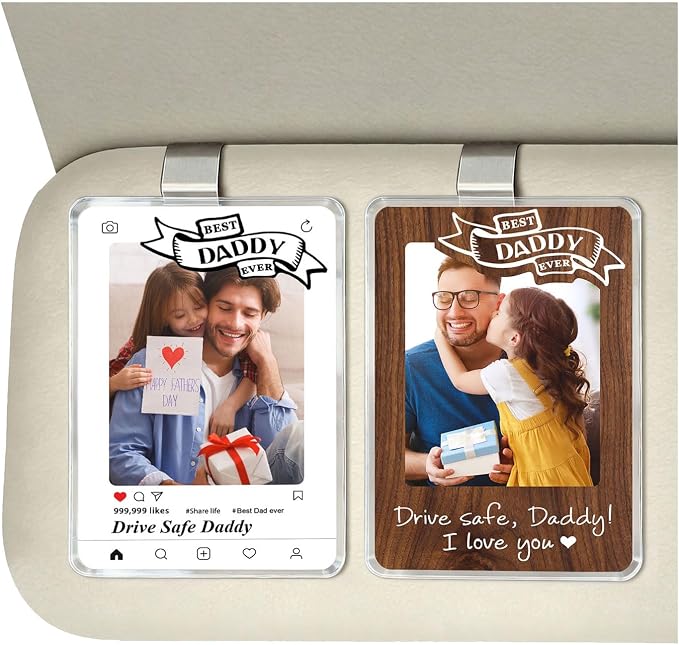 Set of 2 Drive Safe Daddy Gift from Daughter, Son or Wife, Car Visor Photo Holder with 5 Replaceable Quote Cards, for Dad, Husband, New Dad, Stepdad or Grandpa, Photo Clip for Car by ZEARPT