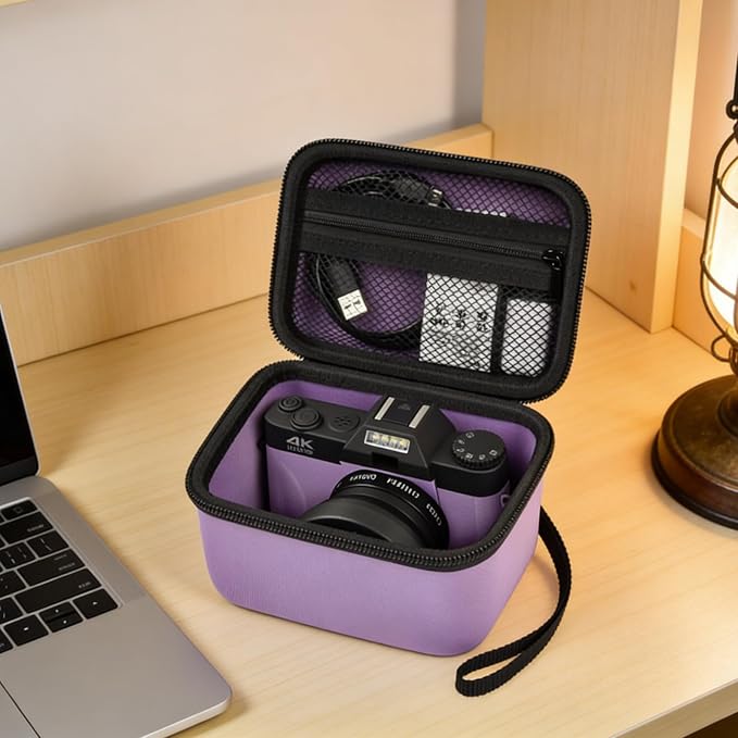 Comecase Vlogging Camera Case for Duluvulu/for VJIANGER 4K Digital Cameras | Mesh Pocket for Charging Cables and Batteries, Travel Storage for Vloggers, Parties and Camping (Purple) - Case Only - Image 8