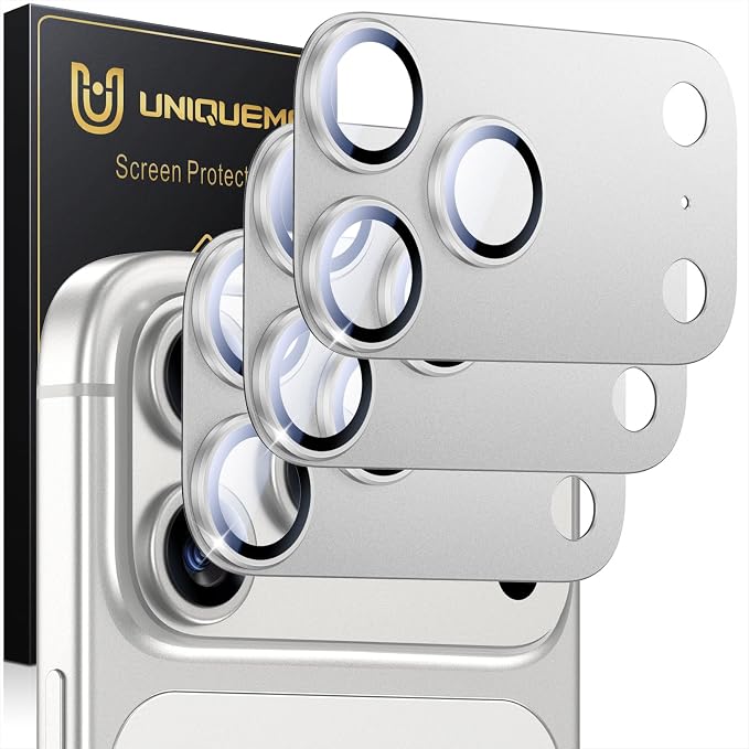 UniqueMe for 3 Pack iPhone 17 Pro Camera Lens Protector - All Silver | Drop Protection, Case Friendly, Acrylic Material, Camera Cover Screen, Update New Version by UniqueMe