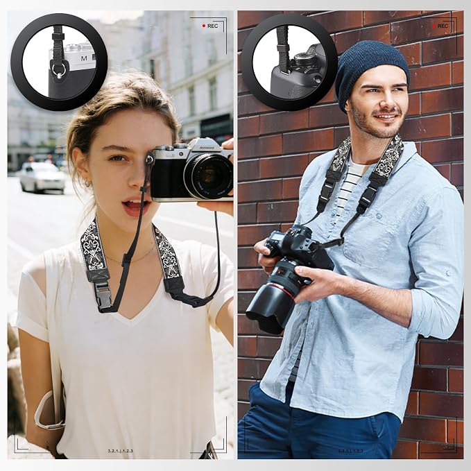 Adjustable Camera Neck Strap, Vintage Embroidered Shoulder & Crossbody Camera Strap with 4 Connection Ways, Anti-Slip Camera Strap for DSLR, Mirrorless & Camcorder, Travel & Outdoor Photography Gear - Image 3