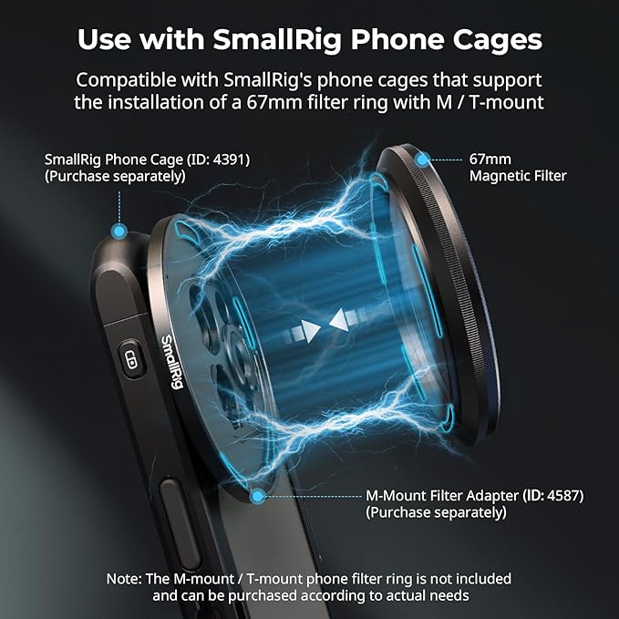 SmallRig 5-in-1 Magnetic 67mm Lens Filter Kit: VND + CPL + Black Mist 1/4 + Threaded Adapter Ring + Lens Cover + Storage Bag + Cleaning Cloth, Camera Filter Set for iPhone Lens - 4726 - Image 6